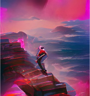 synthwave man on cliff