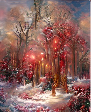 red wintery forest